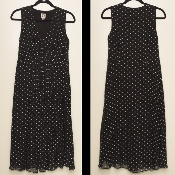 Anne Klein Black Polka Dot Midi Dress Sz 8 A-Line - Picture 5 of 5